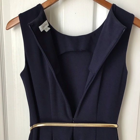 CALVIN KLEIN: Navy blue sleeveless dress with white stripes Size 4 - Picture 3 of 11